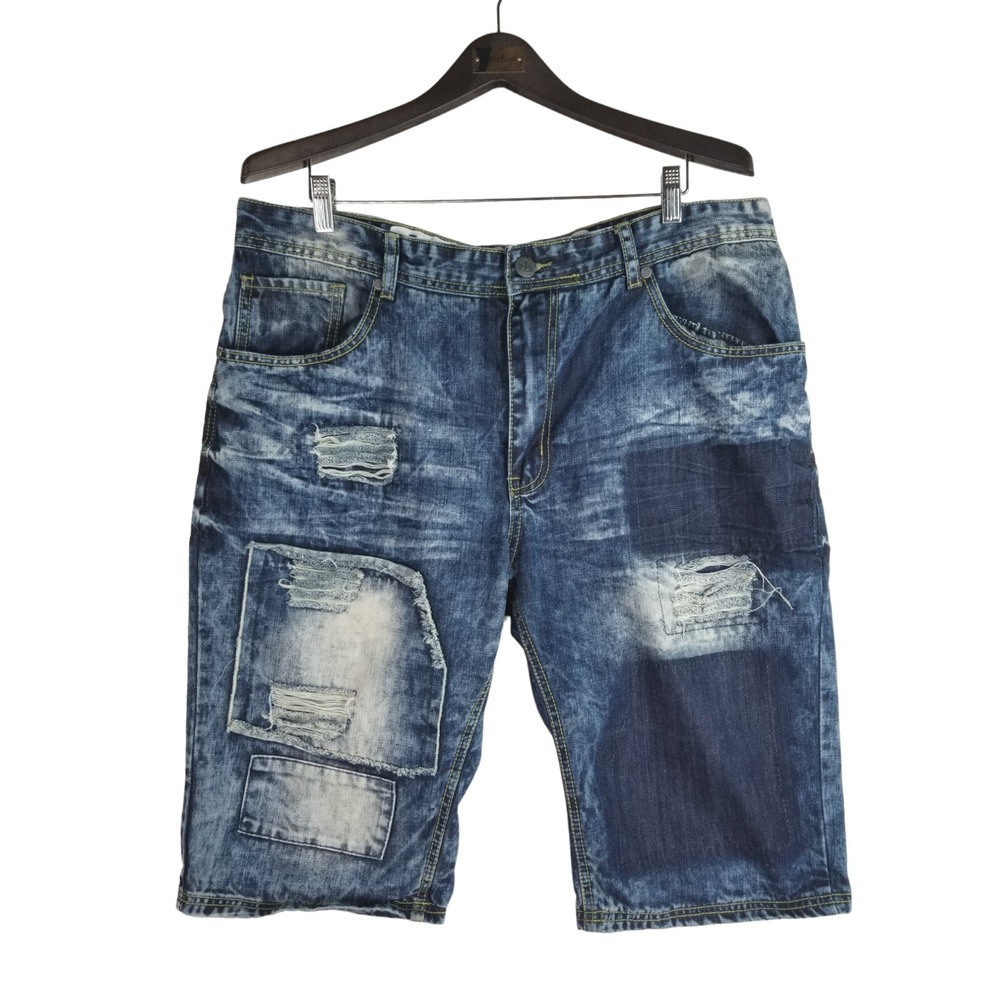 Encrypted Mens Size 40 Distressed Blue Denim Shorts, Inseam‎ 13 In